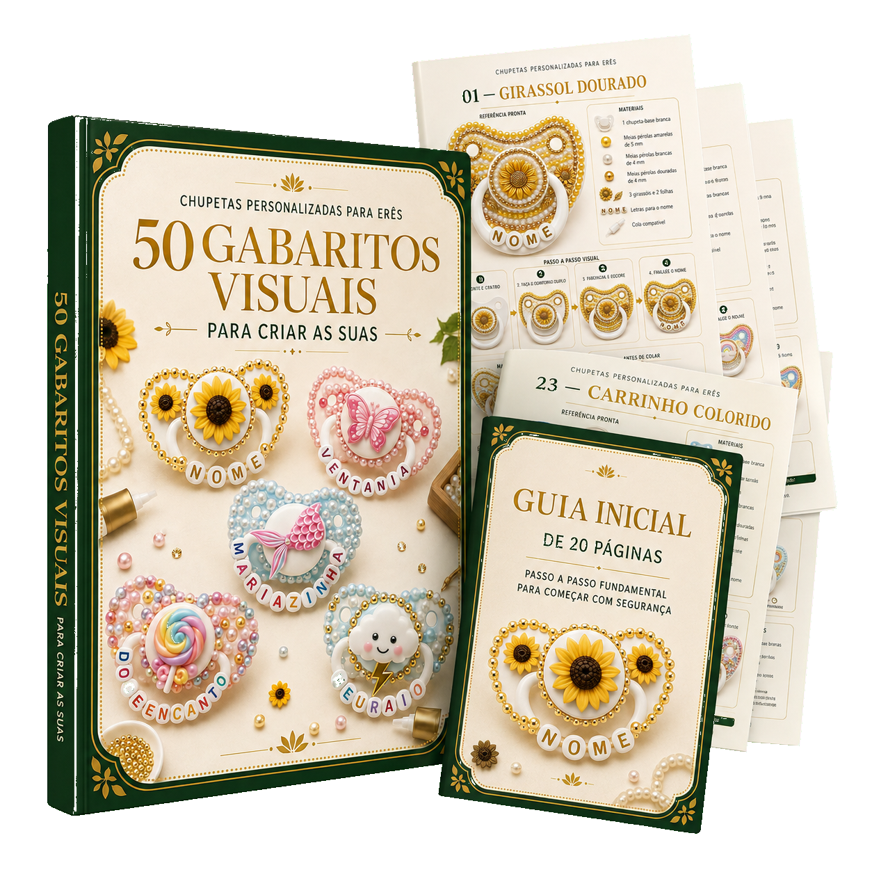 Mockup do Plano Básico com os 50 gabaritos visuais e o guia inicial