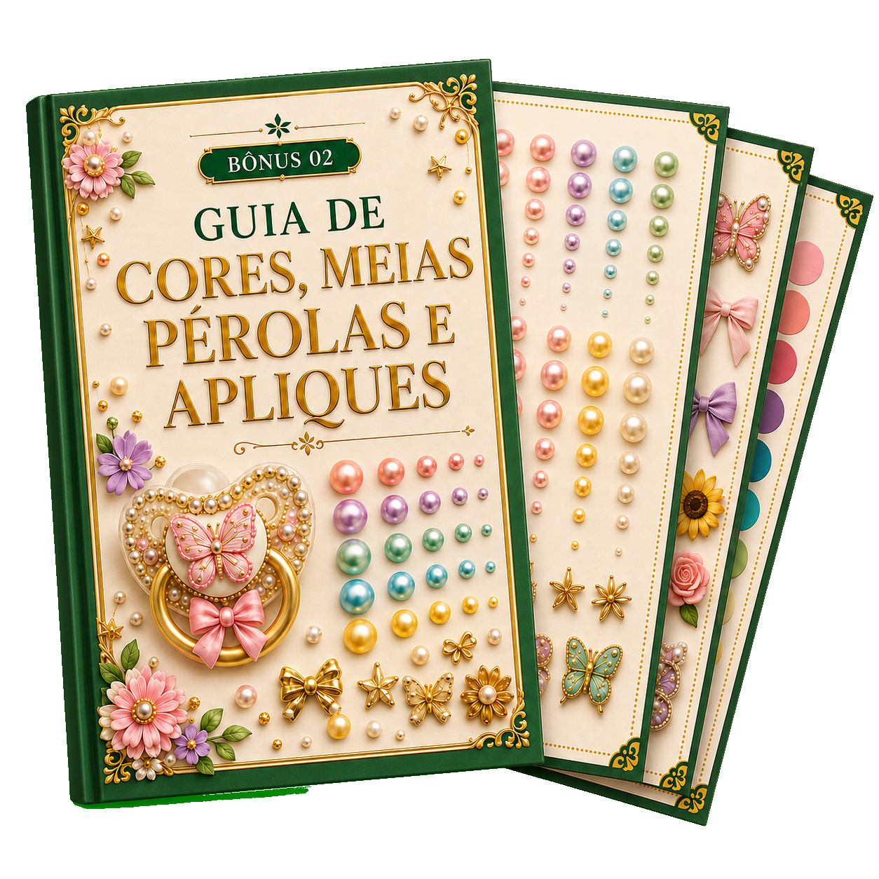 Guia de cores, meias pérolas e apliques
